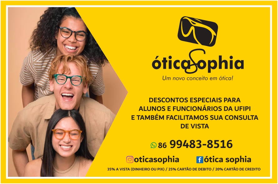 Banner Informativo Ótica Sophia - Descontos Especiais UFPI e Condições de Pagamento